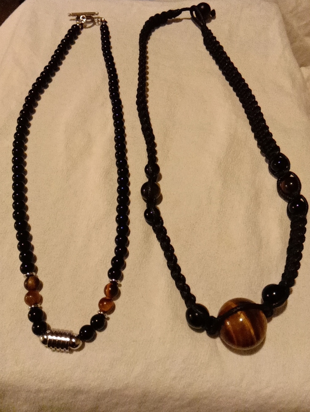 Handcrafted Black and Brown Bead Necklace with Tiger Eye Accent